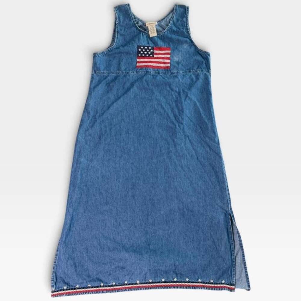Expressions Plus Denim Maxi Dress Size 16W American Flag
